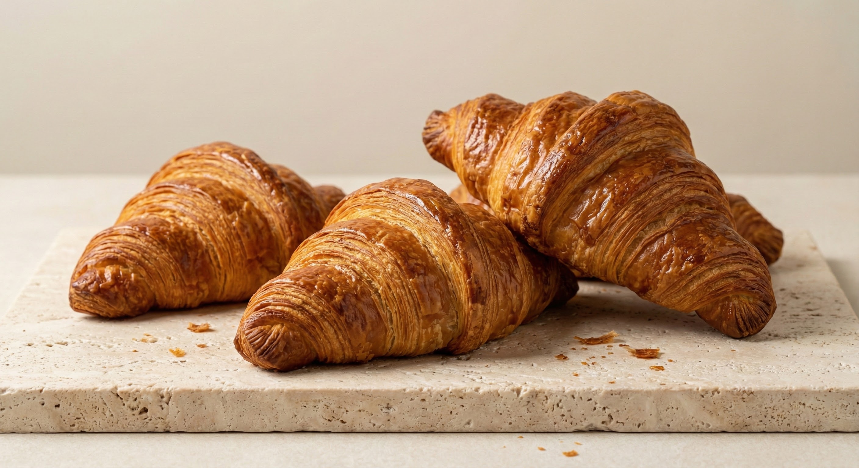 Raw frozen French croissants ready to bake